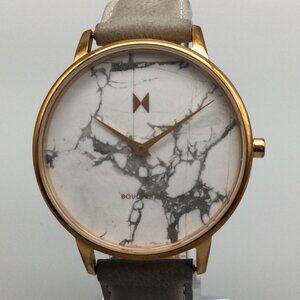 MVMT Boulevard Watch Unisex 38mm Marbled Gray Dial Leather Band New Battery